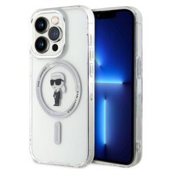 Husa iPhone 15 Pro Karl Lagerfeld IML MagSafe, Ikonik, transparent, KLHMP15LHFCKNOT
