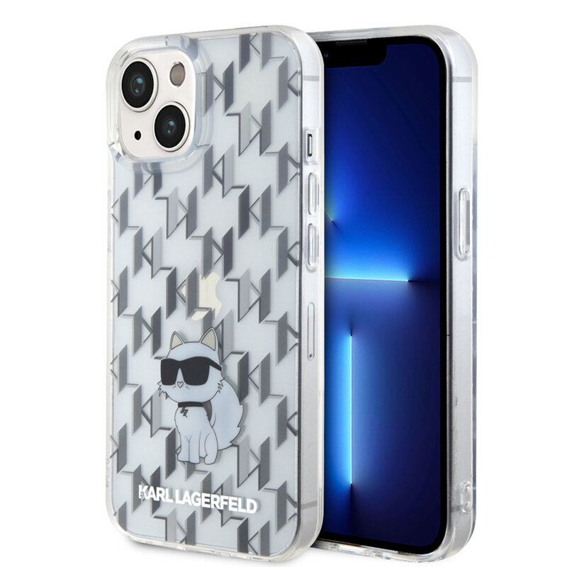 Husa iPhone 15 Karl Lagerfeld Hardcase Monogram, Choupette, transparent, KLHCP15SHNCMKLT
