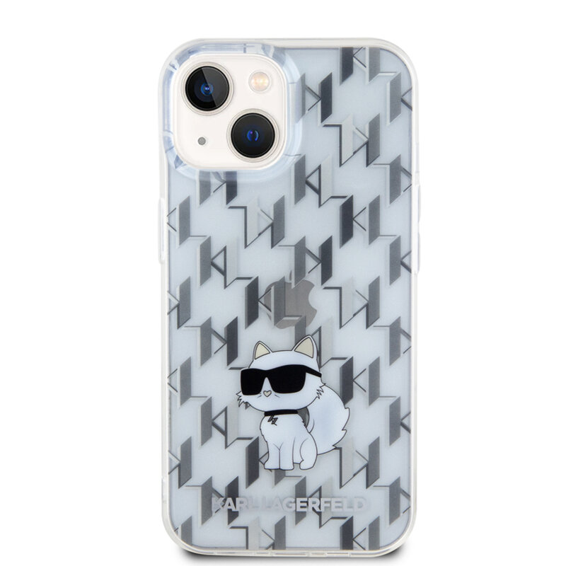 Husa iPhone 15 Karl Lagerfeld Hardcase Monogram, Choupette, transparent, KLHCP15SHNCMKLT