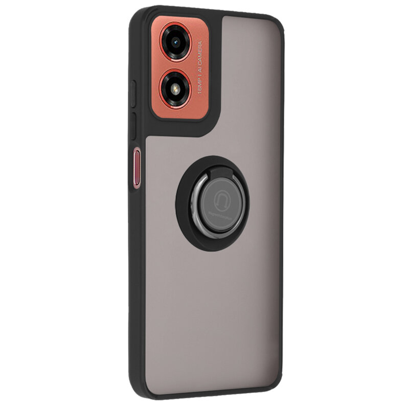 Husa Motorola Moto G04 Techsuit Glinth cu inel suport stand magnetic, negru
