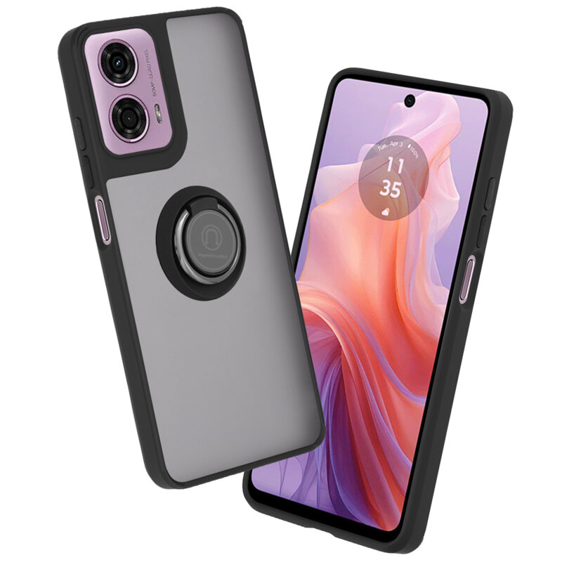 Husa Motorola Moto G24 Techsuit Glinth cu inel suport stand magnetic, negru