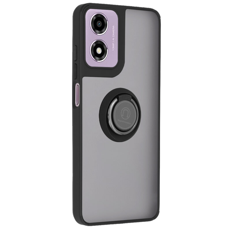 Husa Motorola Moto E14 Techsuit Glinth cu inel suport stand magnetic, negru