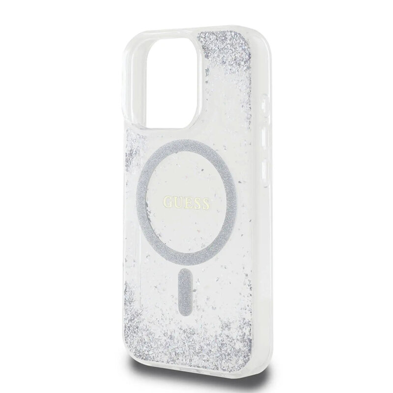 Husa iPhone 16 Pro originala Guess IML Glitter Gradient MagSafe, argintiu, GUHMP16LRGRGES