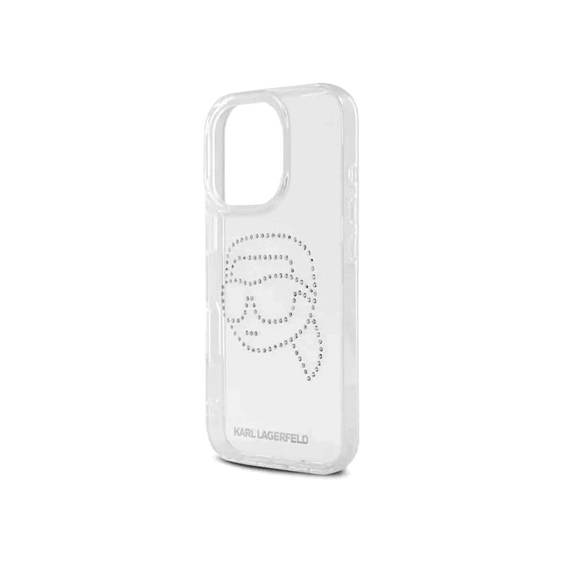Husa iPhone 16 Pro Karl Lagerfeld IML Rhinestones, Karl Head Transparent, KLHCP16LHKHDCELT