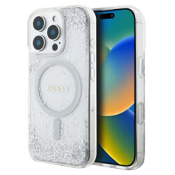 Husa iPhone 16 Pro originala Guess IML Glitter Gradient MagSafe, argintiu, GUHMP16LRGRGES