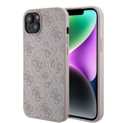 Husa iPhone 14 Guess 4G Ring Classic Logo MagSafe, roz, GUHMP14SG4GFRP