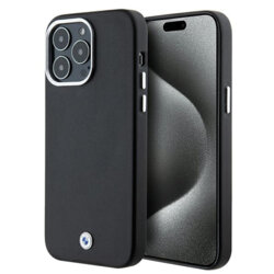 Husa BMW iPhone 15 Pro Max Leather Signature Wrapped Metal MagSafe, negru, BMHMP15X23PUFWK