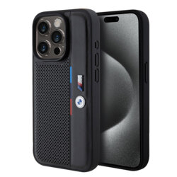 Husa BMW iPhone 15 Pro Max Hardcase Perforated Tricolor Line, negru, BMHCP15X23PUPVK