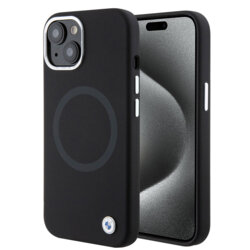 Husa BMW iPhone 15 Plus Signature Liquid Silicone MagSafe, negru, BMHMP15MSILBK2