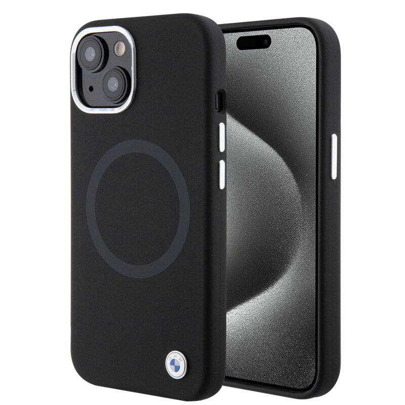 Husa BMW iPhone 15 Plus Signature Liquid Silicone MagSafe, negru, BMHMP15MSILBK2