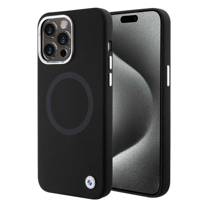 Husa BMW iPhone 15 Pro Max Signature Liquid Silicone MagSafe, negru, BMHMP15XSILBK2