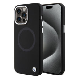 Husa BMW iPhone 15 Pro Signature Liquid Silicone MagSafe, negru, BMHMP15LSILBK2