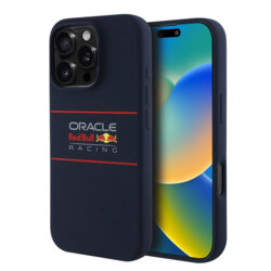 Husa iPhone 16 Pro Max Red Bull Racing Silicone Horizontal Centered Logo MagSafe, albastru inchis, RBHMP16X24SIHSRV