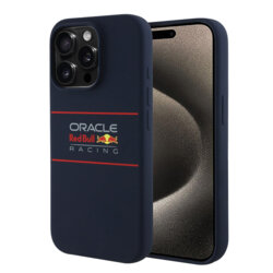 Husa iPhone 15 Pro Red Bull Racing Silicone Horizontal Centered Logo MagSafe, albastru inchis, RBHMP15L24SIHSRV