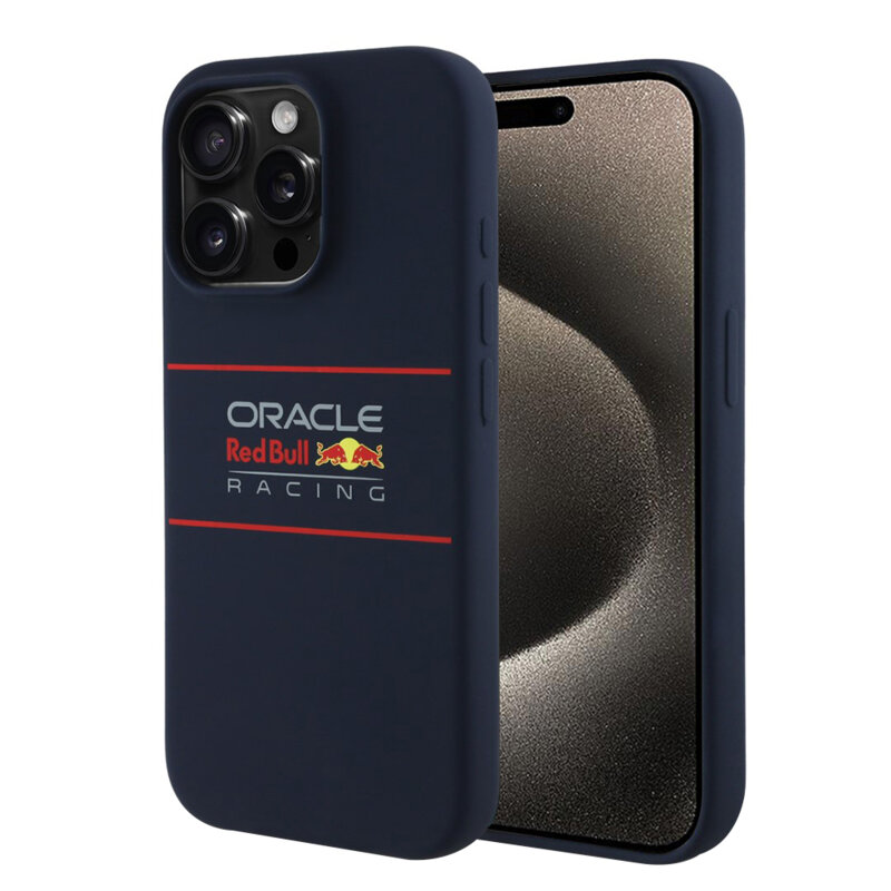 Husa iPhone 15 Pro Red Bull Racing Silicone Horizontal Centered Logo MagSafe, albastru inchis, RBHMP15L24SIHSRV