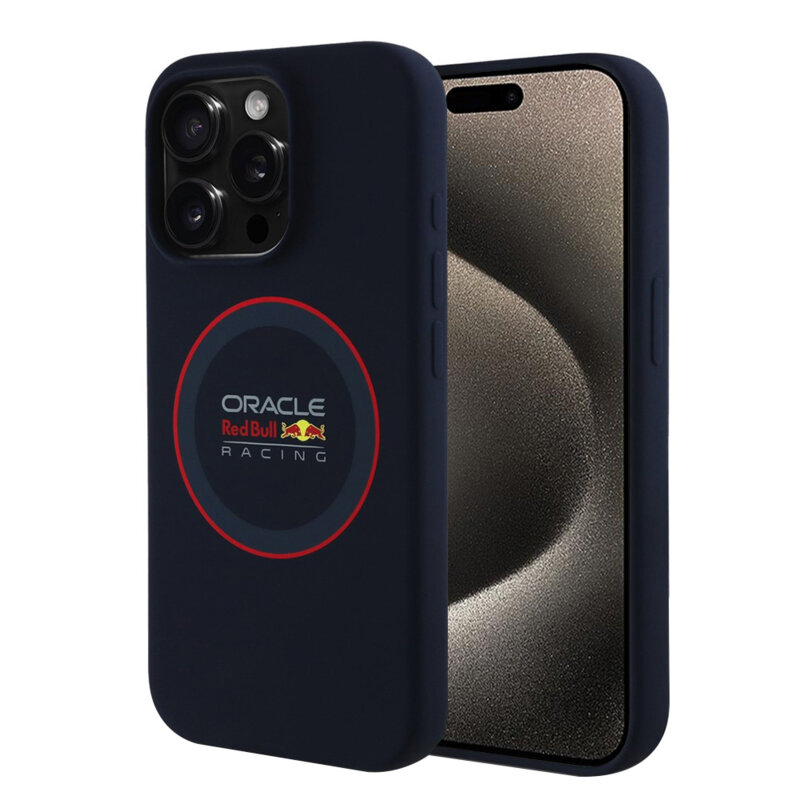 Husa iPhone 15 Pro Red Bull Racing Silicone Red Ring MagSafe, albastru, RBHMP15L24SIILVR