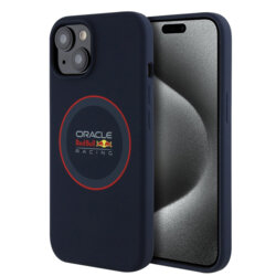 Husa iPhone 15 Red Bull Racing Silicone Red Ring MagSafe, albastru, RBHMP15S24SIILVR