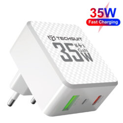 Incarcator priza GaN premium USB, Type-C, 35W Techsuit, alb, CHPD173