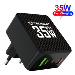 Incarcator priza GaN premium USB, Type-C, 35W Techsuit, negru, CHPD173