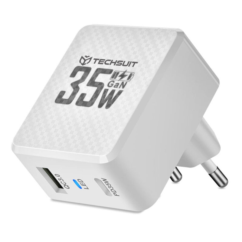 Incarcator priza GaN premium USB, Type-C, 35W Techsuit, alb, CHPD173
