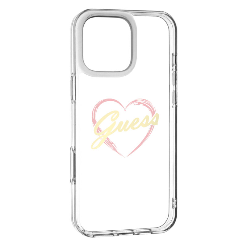 Husa Guess Hardcase IML Heart iPhone 16 Pro Max, transparenta, GUHCP16XHCHGSPT