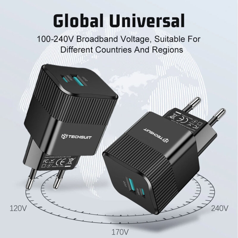 Incarcator priza GaN premium USB, Type-C, 25W Techsuit, CHPD216