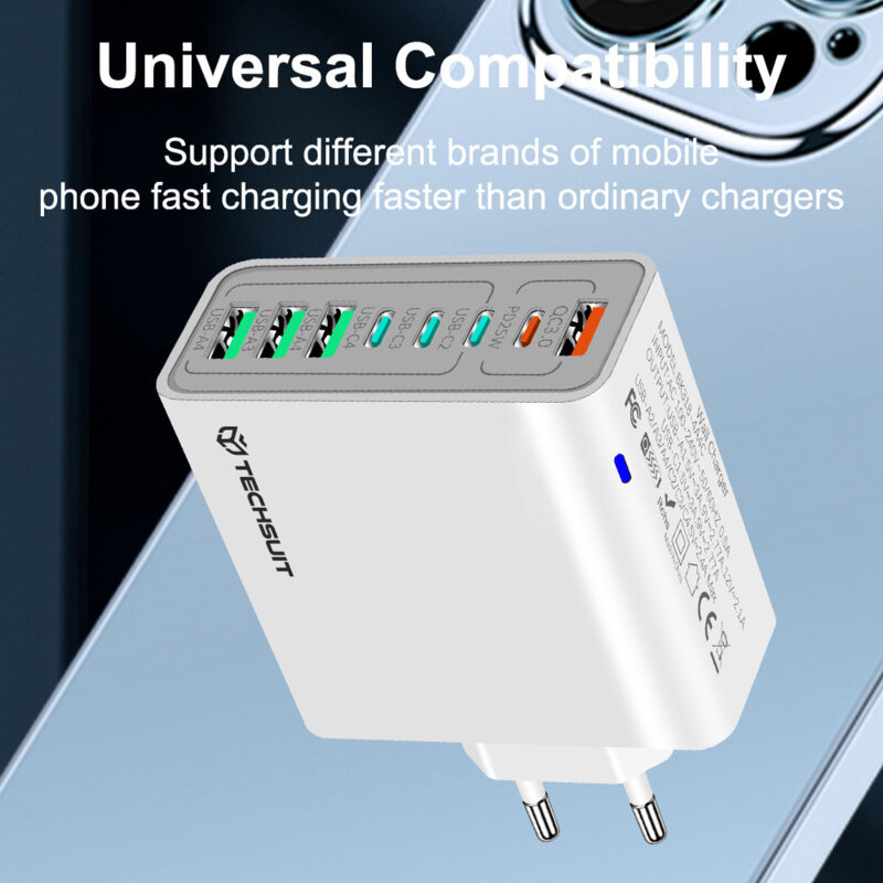 Incarcator priza 4xUSB, 4xType-C Fast Charging Techsuit, negru, CHPD224