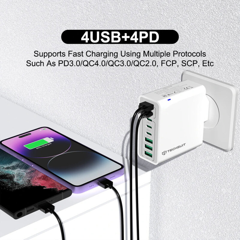 Incarcator priza 4xUSB, 4xType-C Fast Charging Techsuit, negru, CHPD224