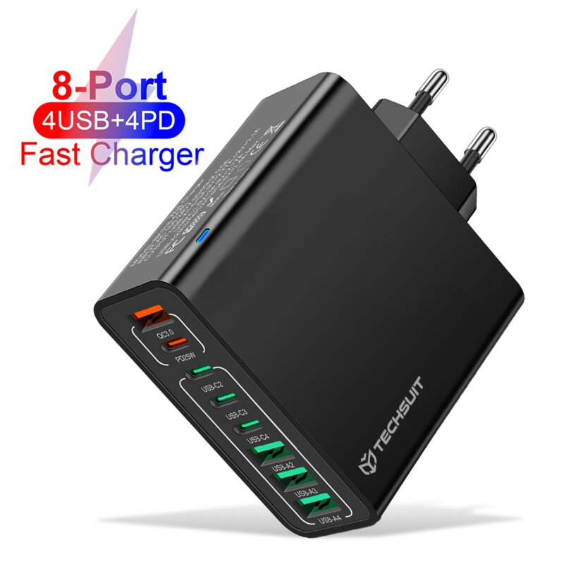 Incarcator priza 4xUSB, 4xType-C Fast Charging Techsuit, negru, CHPD224