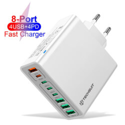 Incarcator priza 4xUSB, 4xType-C Fast Charging Techsuit, alb, CHPD224