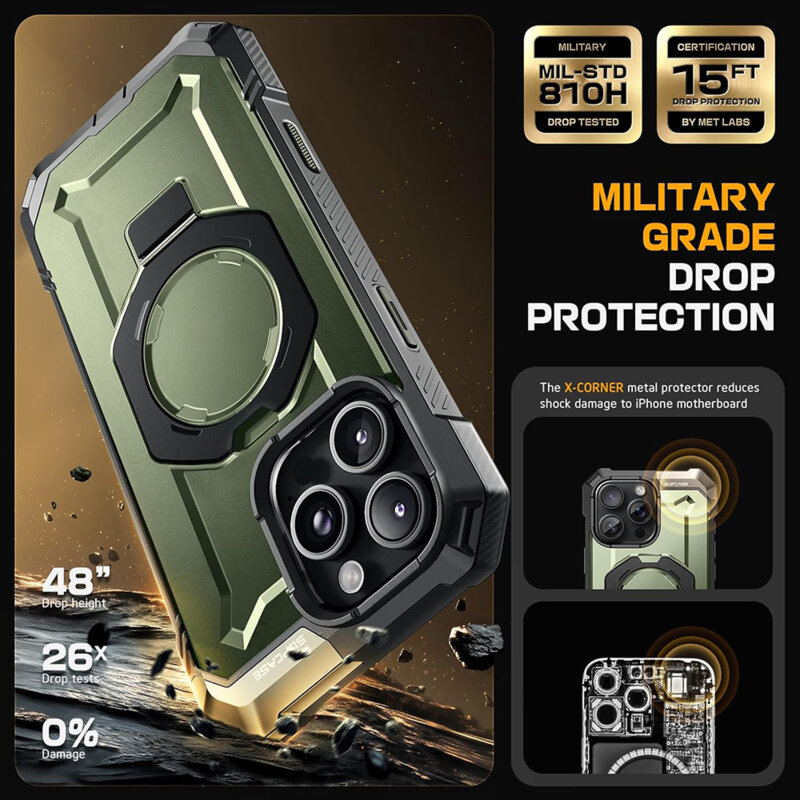 Husa iPhone 16 Pro Supcase Unicorn Beetle Defender MagSafe, verde