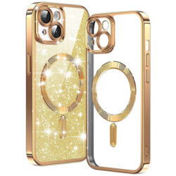 Husa premium iPhone 15 Plus Techsuit Luxury Glitter MagSafe, auriu