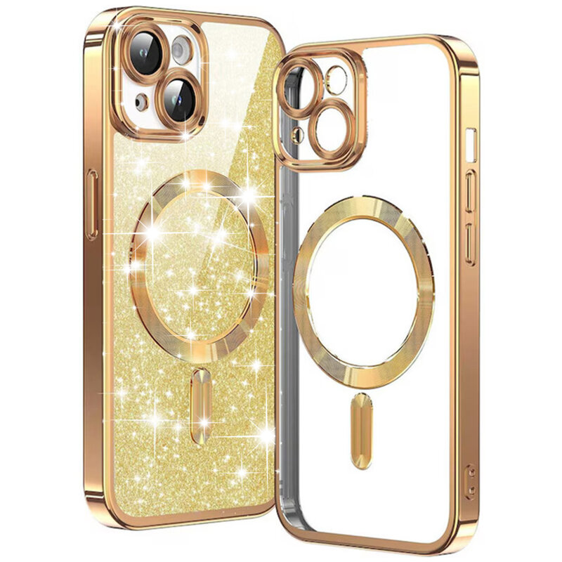 Husa premium iPhone 15 Plus Techsuit Luxury Glitter MagSafe, auriu