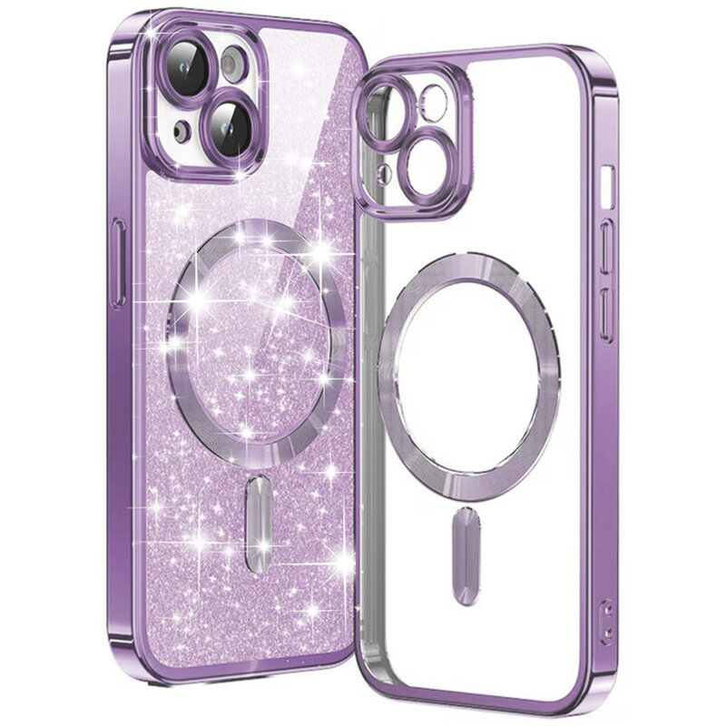 Husa premium iPhone 15 Techsuit Luxury Glitter MagSafe, mov deschis
