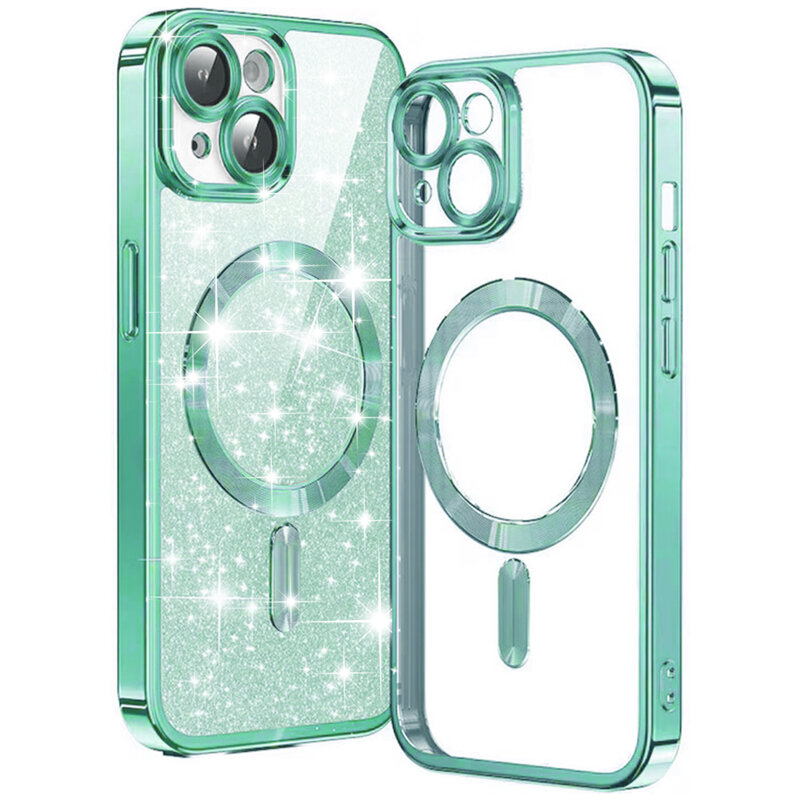 Husa premium iPhone 15 Techsuit Luxury Glitter MagSafe, verde deschis