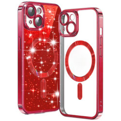 Husa premium iPhone 15 Techsuit Luxury Glitter MagSafe, rosu