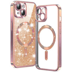 Husa premium iPhone 14 Plus Techsuit Luxury Glitter MagSafe, roz auriu