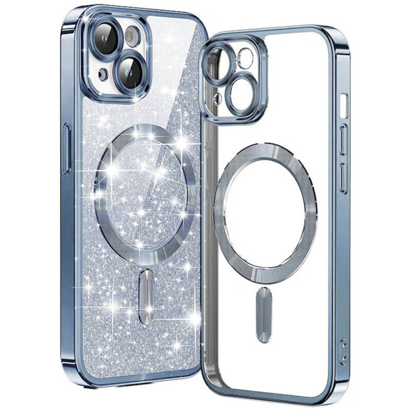 Husa premium iPhone 14 Plus Techsuit Luxury Glitter MagSafe, bleu