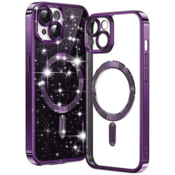 Husa premium iPhone 14 Techsuit Luxury Glitter MagSafe, mov