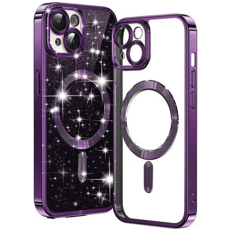 Husa premium iPhone 14 Techsuit Luxury Glitter MagSafe, mov