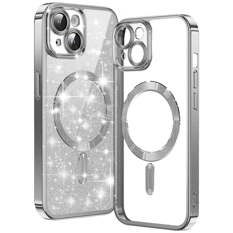 Husa premium iPhone 14 Techsuit Luxury Glitter MagSafe, argintiu