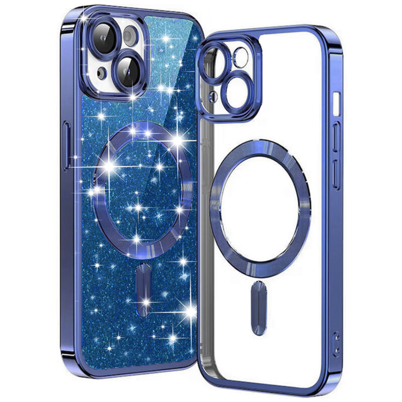 Husa premium iPhone 14 Techsuit Luxury Glitter MagSafe, albastru
