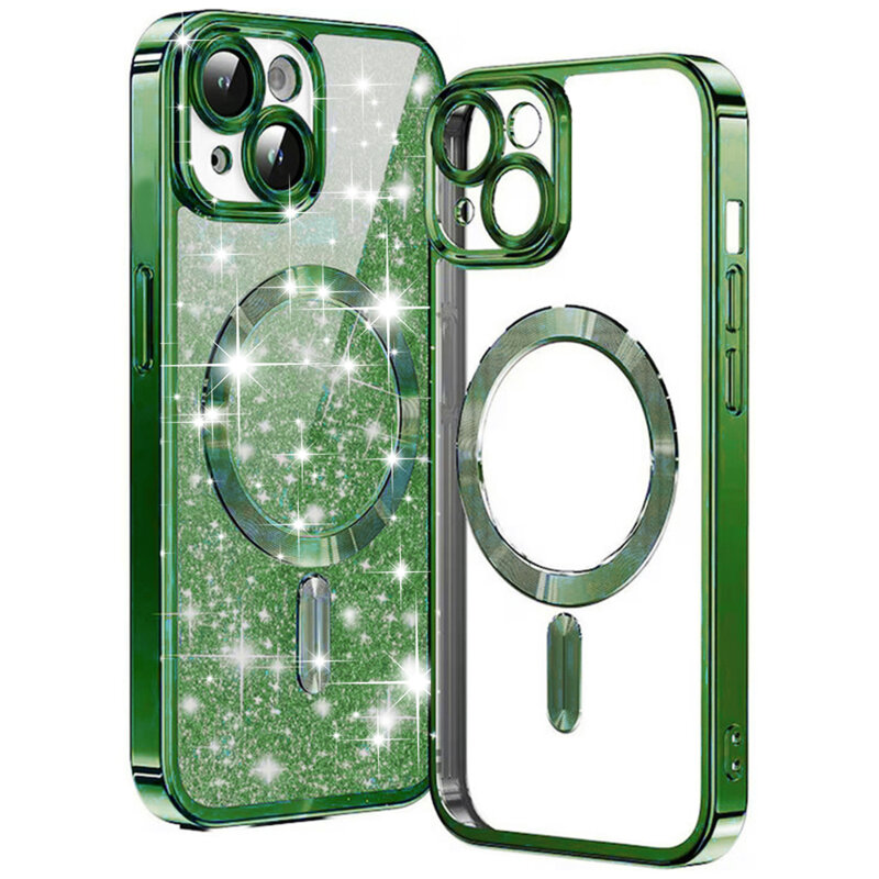Husa premium iPhone 14 Techsuit Luxury Glitter MagSafe, verde