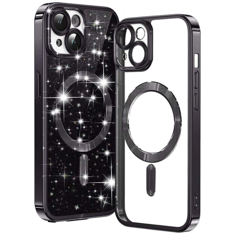Husa premium iPhone 14 Techsuit Luxury Glitter MagSafe, negru