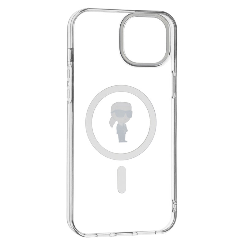 Husa iPhone 15 Plus Karl Lagerfeld IML MagSafe, Ikonik, transparenta, KLHMP15MHFCKNOT