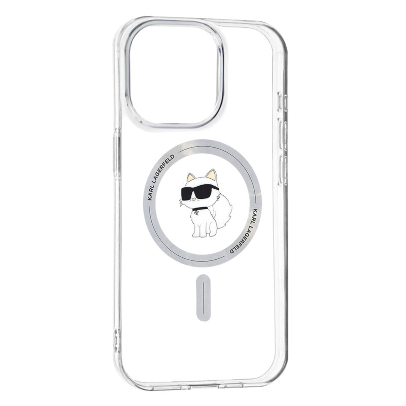 Husa iPhone 15 Pro Max Karl Lagerfeld IML MagSafe, Choupette, transparenta, KLHMP15XHFCCNOT