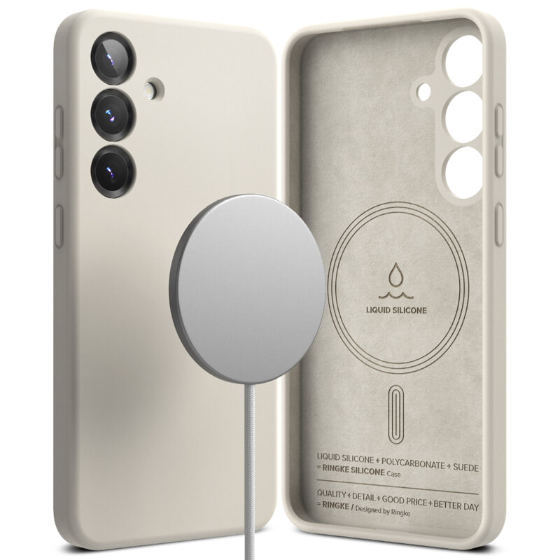 Husa Samsung Galaxy S25 Ringke Silicone Magnetic MagSafe, crem