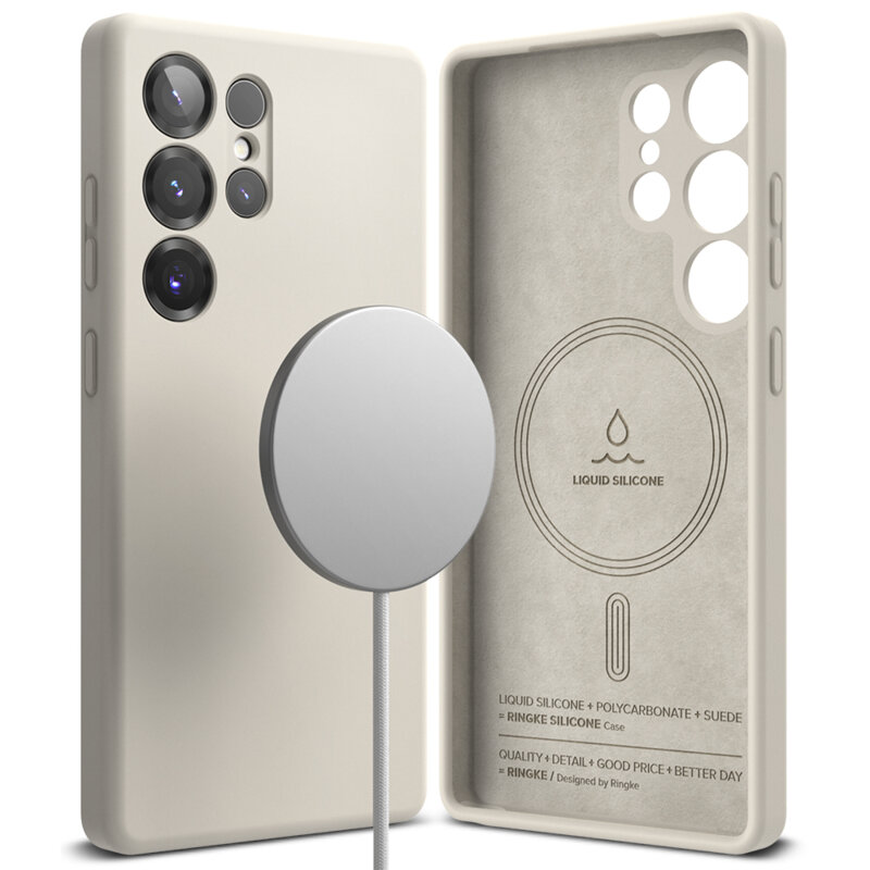 Husa Samsung Galaxy S25 Ultra Ringke Silicone Magnetic MagSafe, crem