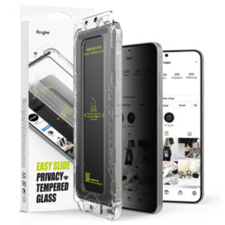 [Pachet 2x] Folie sticla Samsung Galaxy S25 Plus Ringke Easy Slide Privacy Tempered Glass, negru