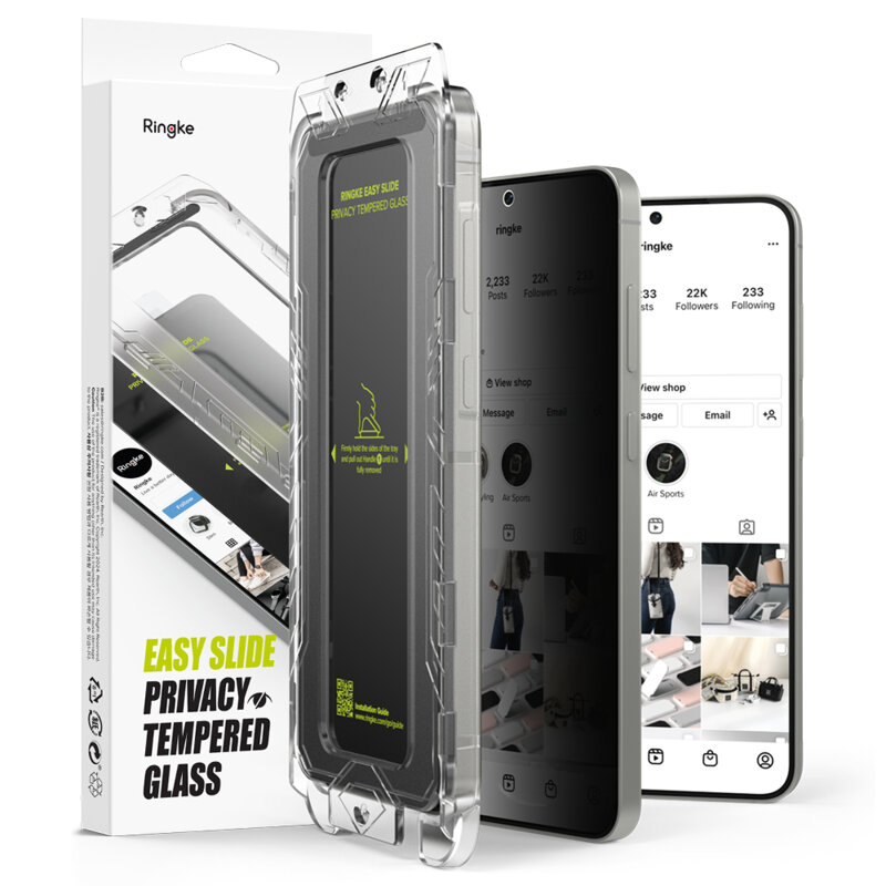[Pachet 2x] Folie sticla Samsung Galaxy S25 Plus Ringke Easy Slide Privacy Tempered Glass, negru